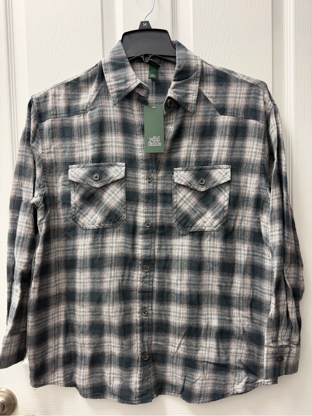 wild fable Green and White Plaid Long-Sleeve Button Shirt